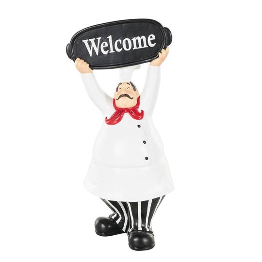 13.25" White with Welcome Sign Polystone Chef Decorative Figurine Sculpture